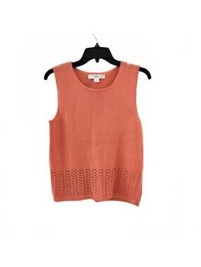 Josephine Chaus Orange Crochet Knit Sleeveless Sweater Tank- Size Petite Medium
